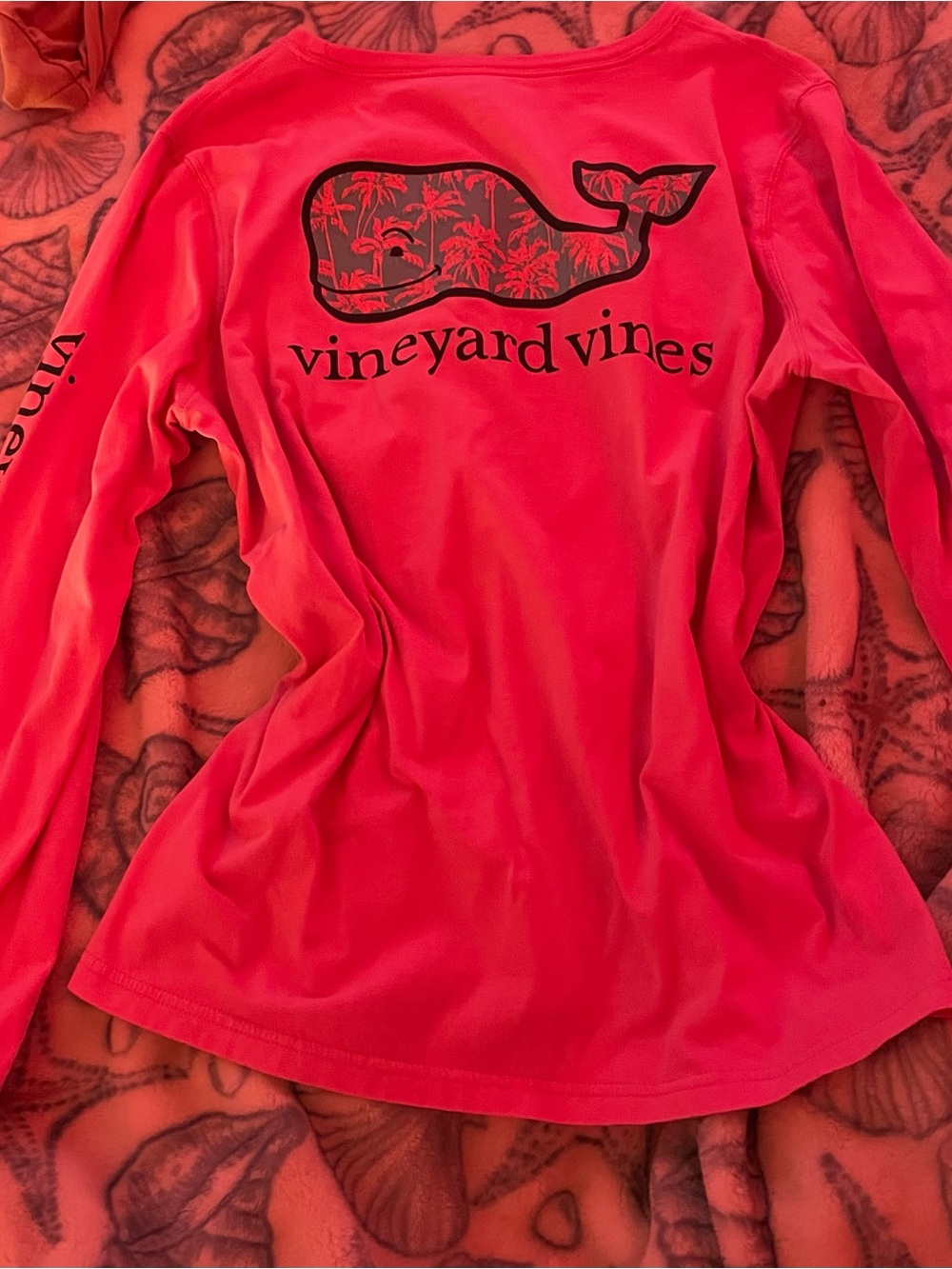 Vineyard Vines Coral-Red Whale Long Sleeve Shirt